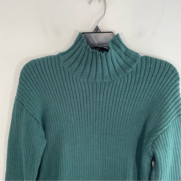 Free People Beach Trez Hunter Green Ribbed Mockneck Cotton Sweater Small - Picture 4 of 13
